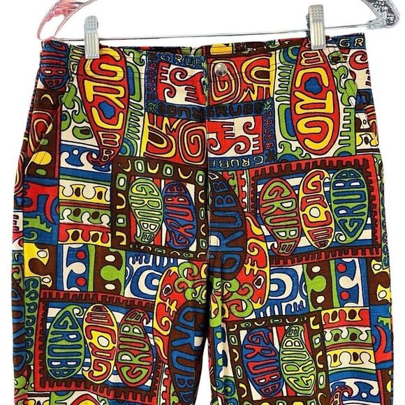 Robert Bruce Grubb All Over Hippie Print Flare Leg Pants Vintage Size 32 Measure - Picture 11 of 11